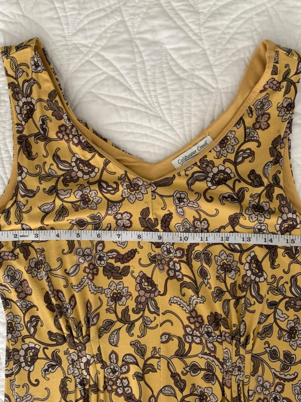 Coldwater Creek Floral Maxi Dress | Yellow Gold Jersey Knit | Petite Small - Picture 5 of 6